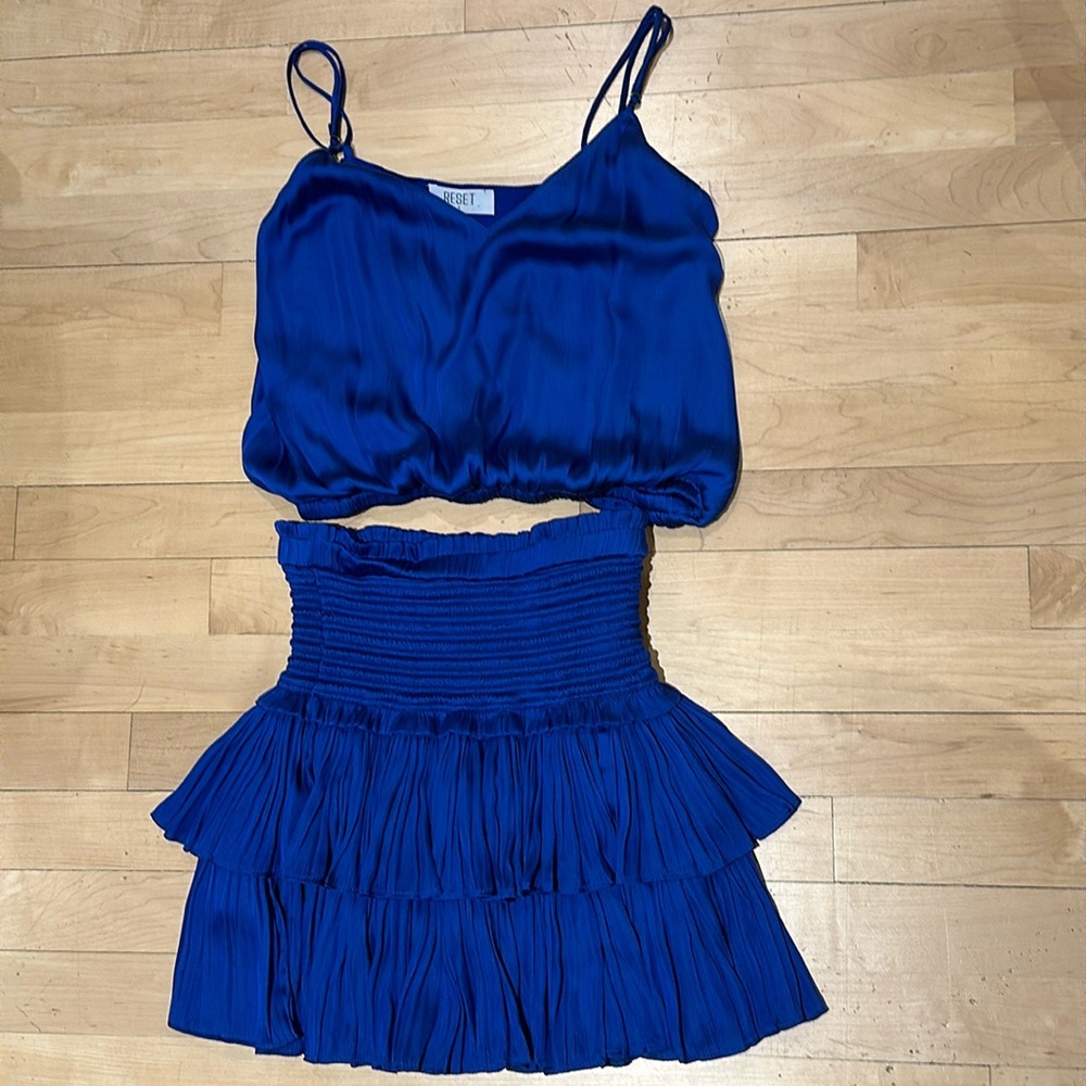 Two piece skirt and top dark blue set.